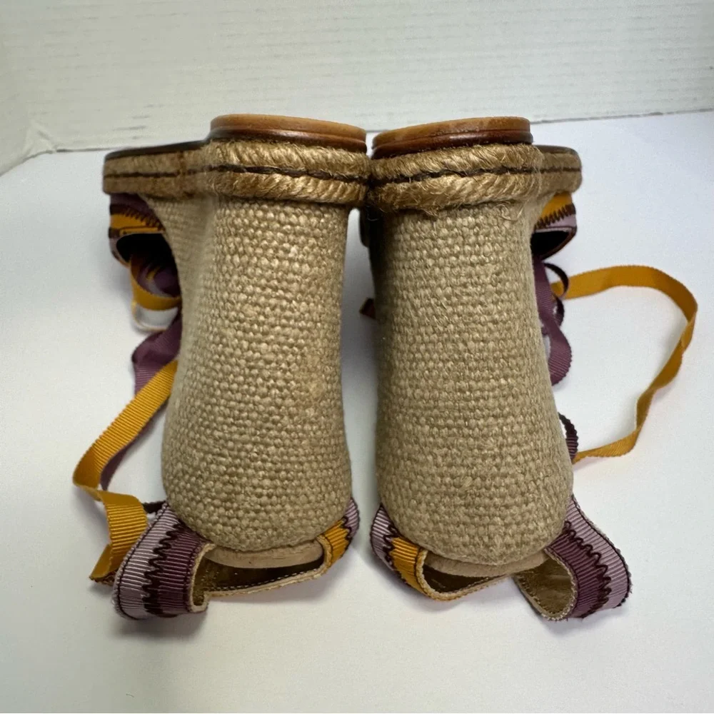 Marc Jacobs Purple & Gold Ankle Tie Colorful Wedge Espadrille Sandals- Size 7